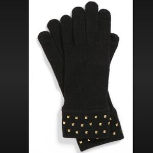 Kate Spade Embellished Gold Studs Tech Friendly Wool BlendGloves Black